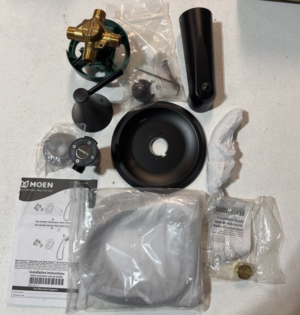 Moen Roman Matte Black Single-Handle Modern Tub Shower Faucet 82021BL w/ Valve